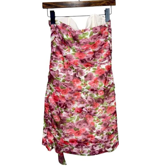 NEW Alessandra Rich Floral Silk Georgette Bustier Mini Dress Antique Rose Size 4 - Picture 7 of 14